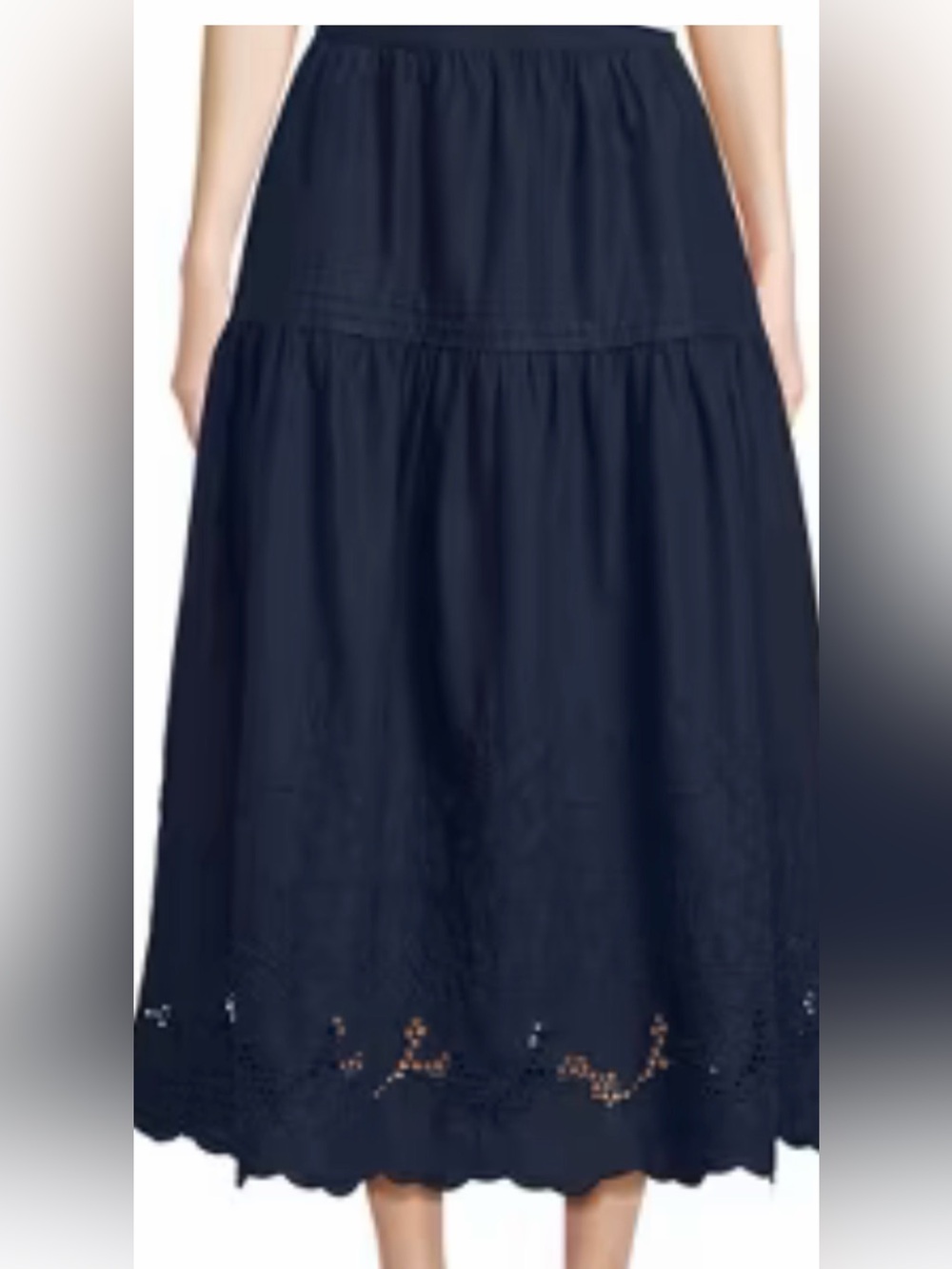 Classic Navy Eyelet Tiered Midi Skirt